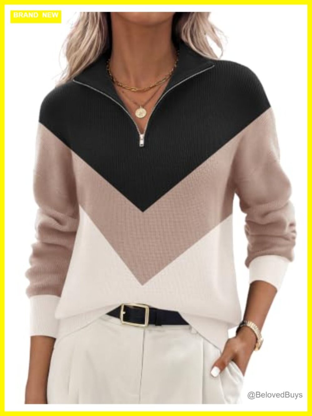 Womens Quarter Zip Long Sleeve Knit Sweater Pullover Top